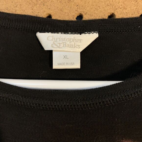 Y2K Las Vegas Top Christopher & Banks XL Vintage 90s Mom Retro Embellished Black - Picture 3 of 6